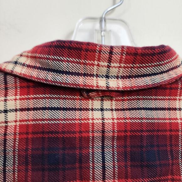 Eddie Bauer red, black & cream medium weight plaid flannel shirt mens size large - Picture 4 of 11